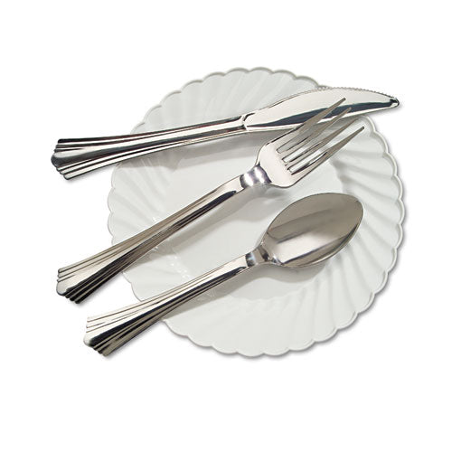 Reflections Heavyweight Plastic Utensils, Fork, Silver, 7", 40/pack, 8 Packs/carton