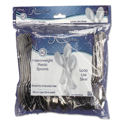 Reflections Heavyweight Plastic Utensils, Fork, Silver, 7", 40/pack, 8 Packs/carton