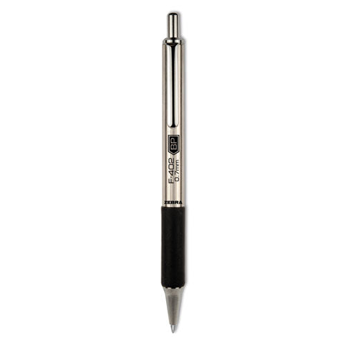 F-402 Ballpoint Pen, Retractable, Fine 0.7 Mm, Black Ink, Stainless Steel/black Barrel
